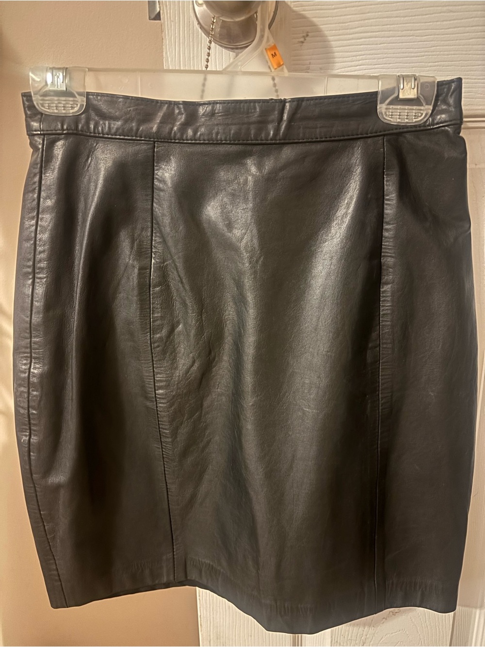 Classic Black Leather Pencil Skirt - Women's